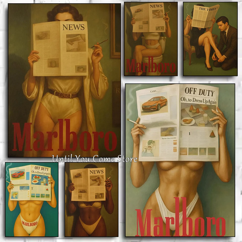 Retro Fashion Sexy Woman Cigarette Reading Poster Print Canvas Pictures Home for Living Room and Bedroom Wall Modern Decor
