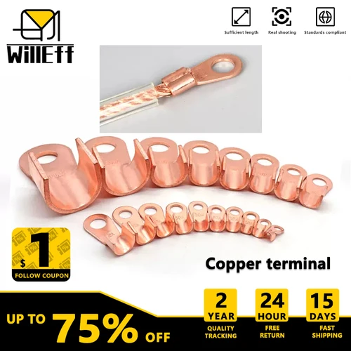 Terminal de cable OT 5A 10A 20A 30A 40A 50A 60A 80A 100A 150A 200A 250A terminales de nariz desnuda de cobre rojo empalme de conector de Terminal de engarzado