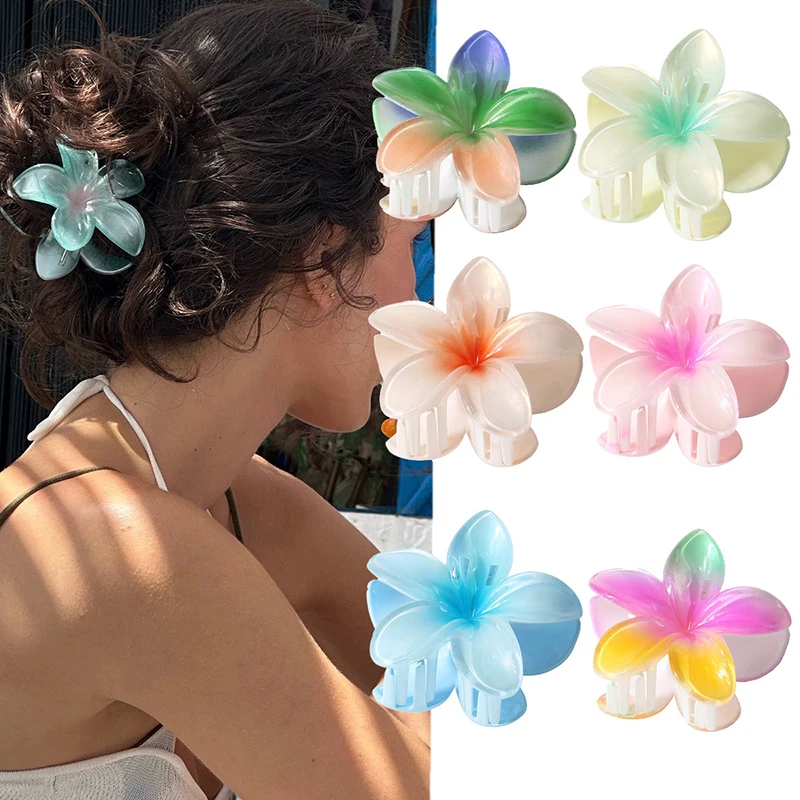 

8CM Pearl Pearl Light Sweet Gradient Acrylic Plumeria Flower Hairpin Shark Clip Hairpin Hair Accessories Women Girls Hair Clip