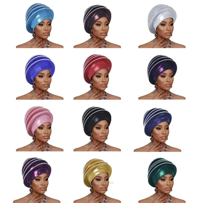 

X5XA Ladies' Rhinestoned Turban Cap for Prayer with Rhinestones Wrinkled Texture