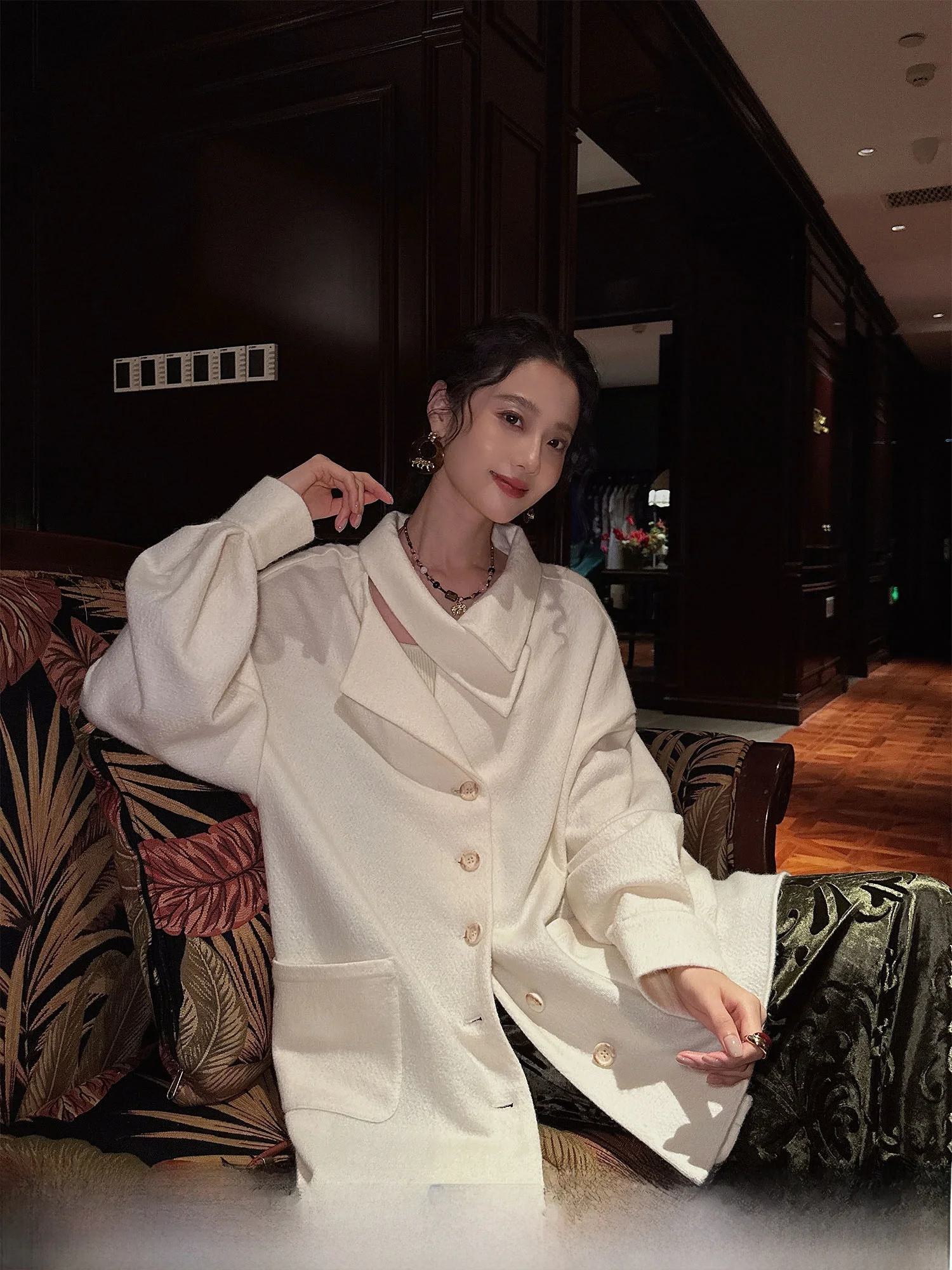 

Sanji Bla Flower Knitted Thiened Double Collar Women's irt Commute Sle Winter Collection Long Sve Warm Faion