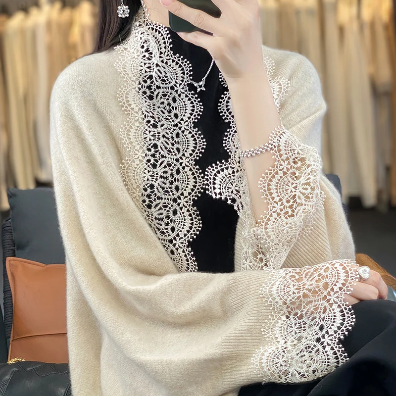 Popular Lace Edge 100% Wool Knitted Shawl Spring Autumn Thin Women\'s Soft, Skin friendly, Breathable, and Fashionable Cardigan