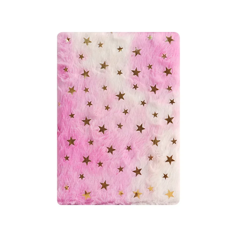 A5 Notebook Cute Plush Fluffy Covered Diary Notepad Gradient Colored Softcover for Girls Embroidery Private Writing Drawing Note