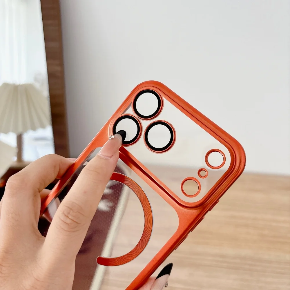 Chapeamento com botão de controle da câmera magnético magsafe caso para iphone 17 pro max macio tpu fosco translúcido capa 17promax