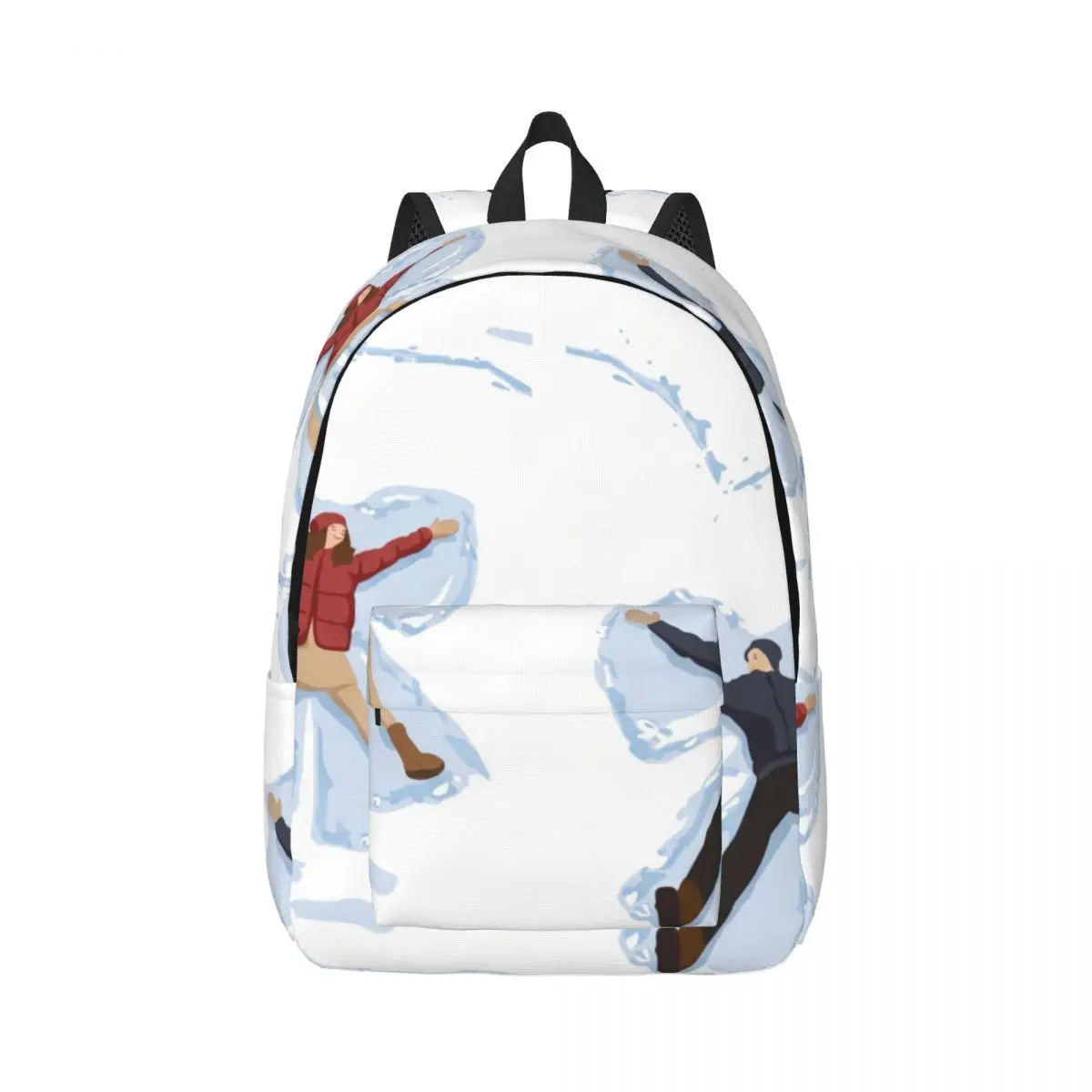 Santa Student Backpack Center Snow Angels Winter Graphic White Light Blue Tan Holiday Bookbag for Girls Boys Travel Birthday Men