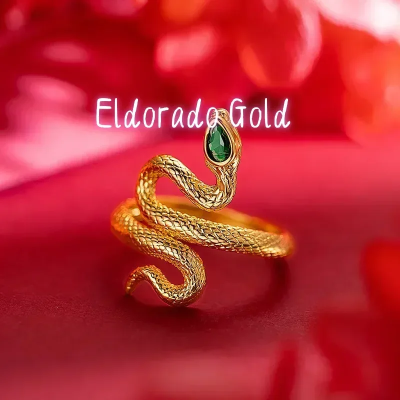 

Кольцо-змея Eldorado Gold из настоящего золота 9999 пробы (24K) с бриллиантами и зелеными глазами, премиум-класса, для мужчин и женщин