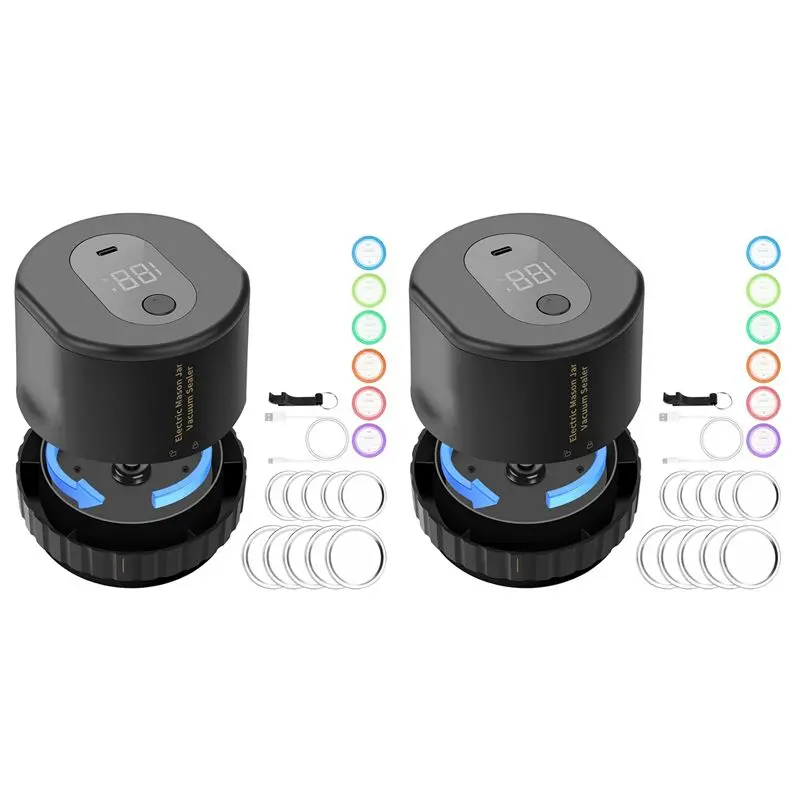 ABMO 2X Vacuum Sealer, Wide Mouth And Regular Mouth Canning Lid Machine Kit For Food Storage Black