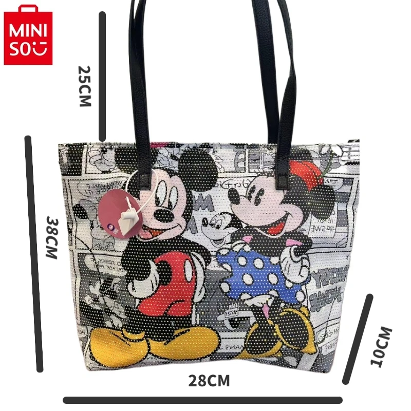 

MINISO Disney luxury brand Austrian diamond Mickey Minnie with two different patterns, high-quality canvas tote bag for women