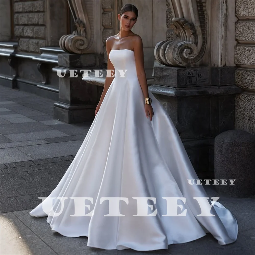 UETEEY personalizado Simple 2 piezas mangas abullonadas crepé sirena vestido de novia para mujer cremallera trasera tren desmontable vestido de novia