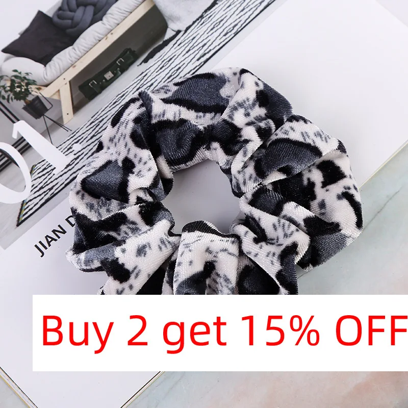 Hot Sale Leopard Scrunchies Coral Velvet Fabrics Pigtail Hair Ties Strong Elastic Rubber Band Leopard Print Hair Loops Headdress