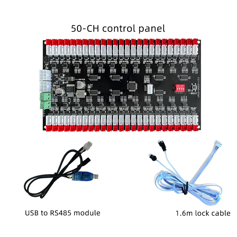 Controlador de gabinete de almacenamiento, tablero de controlador de cerradura de gabinete electrónico, 50 canales, 12V/24V, RS485