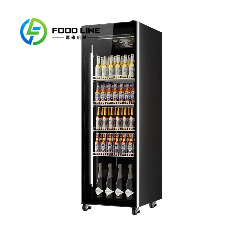 Freestanding Beverage Display Fridge, Black Exterior, Clear Front View, Eye‑Catching For Liquor Store And Wine Shop Display