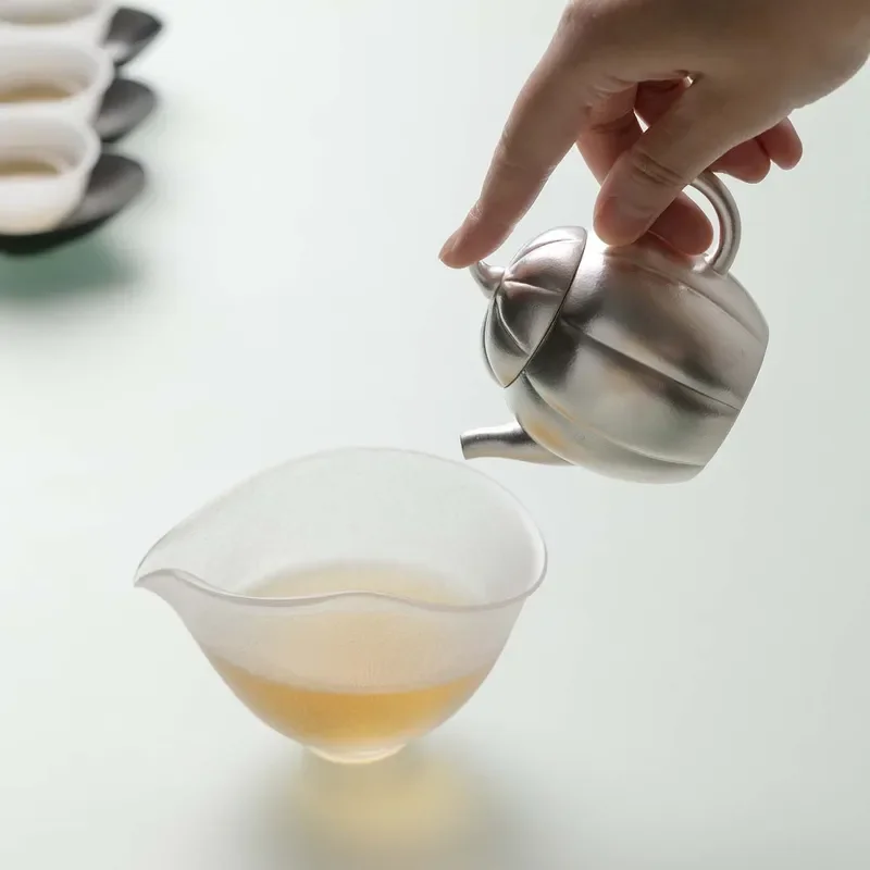 Handmade Silver Pumpkin Teapot Zen Style Kung Fu Tea Set Household Light Luxury Brewing Pot High End Ceramic Teaware Gift Zen