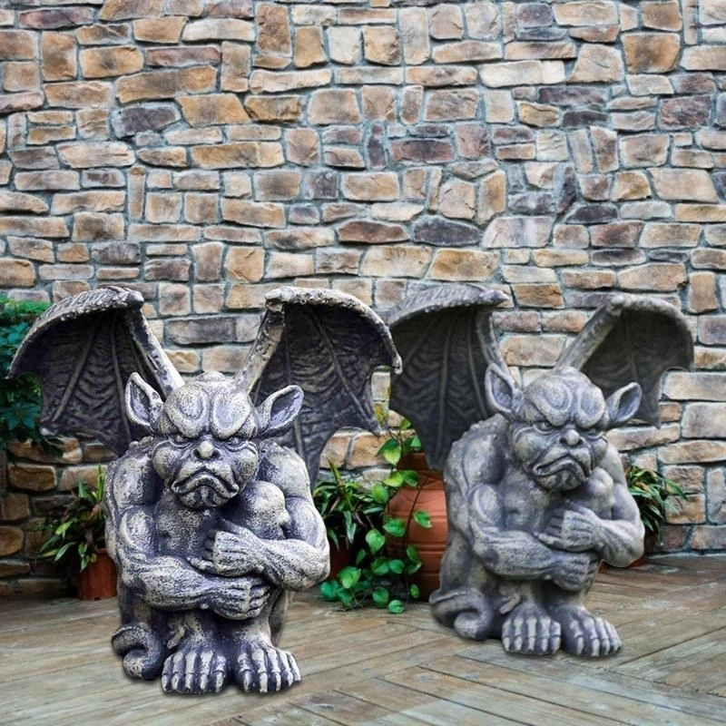 R1wa für kreatives Flügelguthaben Statue Gothic Sitting Guardian Böse Dämon Skulptur Figurharz Orament Halloween Garten