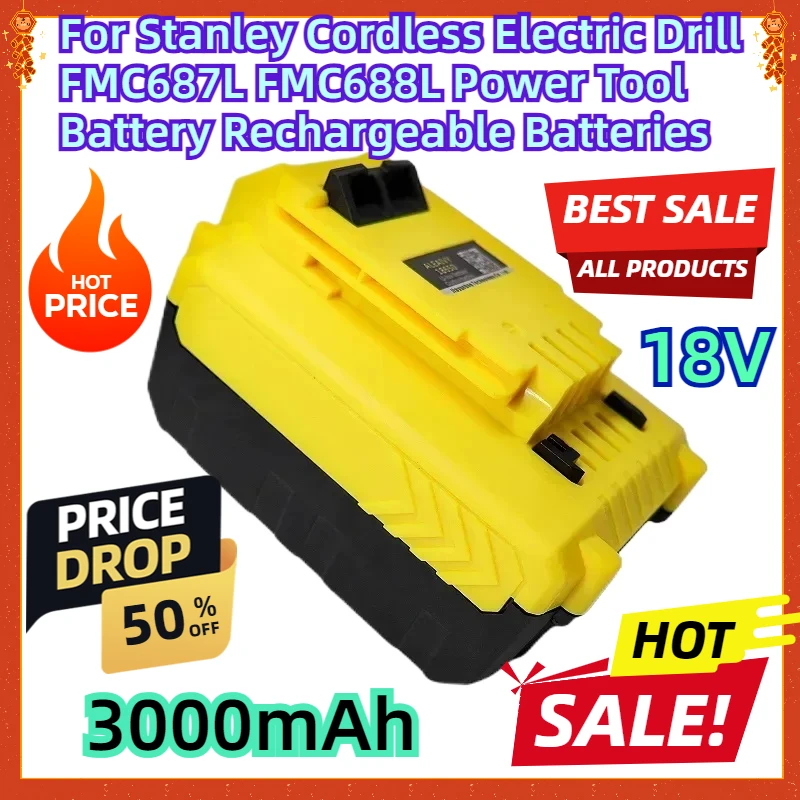 For Stanley  Cordless Electric Drill FMC687L FMC688L  Power Tool Battery 18V Rechargeable Batteries