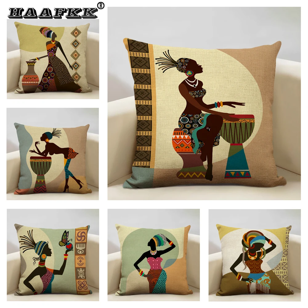 Almohadas Decorativas Fashion African Ladies Sofa Decorative Pillow Case Living Room Bedroom Art Cushion Cover for Home Decor