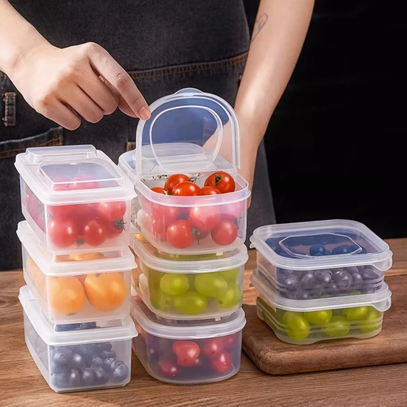 

Kitchen Storage Box Condiment Boxes Double Compartment With Lid Sealing Jar Refrigerator Organizer Box For Food Fruit