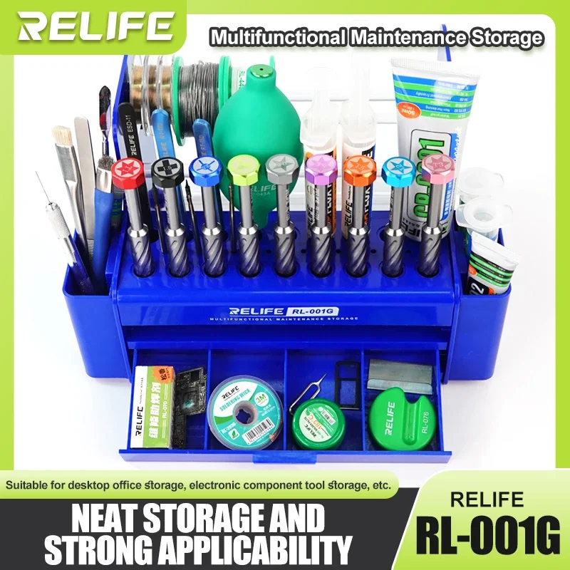 

Multifunction Storage Box RELIFE RL-001G Container Reck For Mobile Phone Repair Electronic Component Screwdriver Tweezers Wick