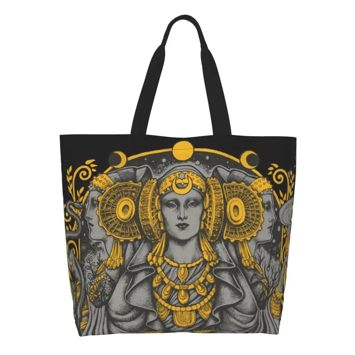 

Iberian Hecate Gray Shopping Canvas Bags Women Recycling Large Capacity Grocery Dama de Elche Witch Goddess Tote Shopper Bags