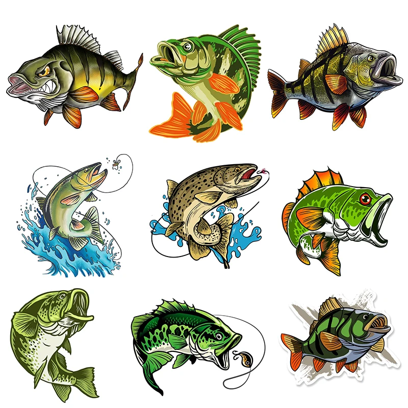 Autocollants de voiture de poisson de pêche, décalcomanies de planche de surf d\'anime rond, vinyle d\'ordinateur portable, décor de moto, accessoires