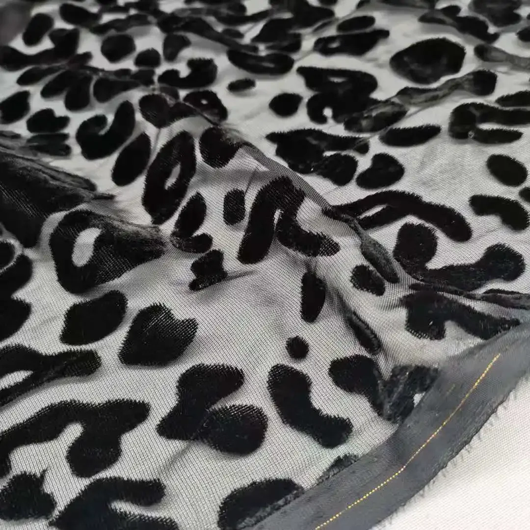 Velvet Flocked Leopard Fabric 140cm Width Rayon Burn Out Shirt Wedding Decoration Material 1 Yard