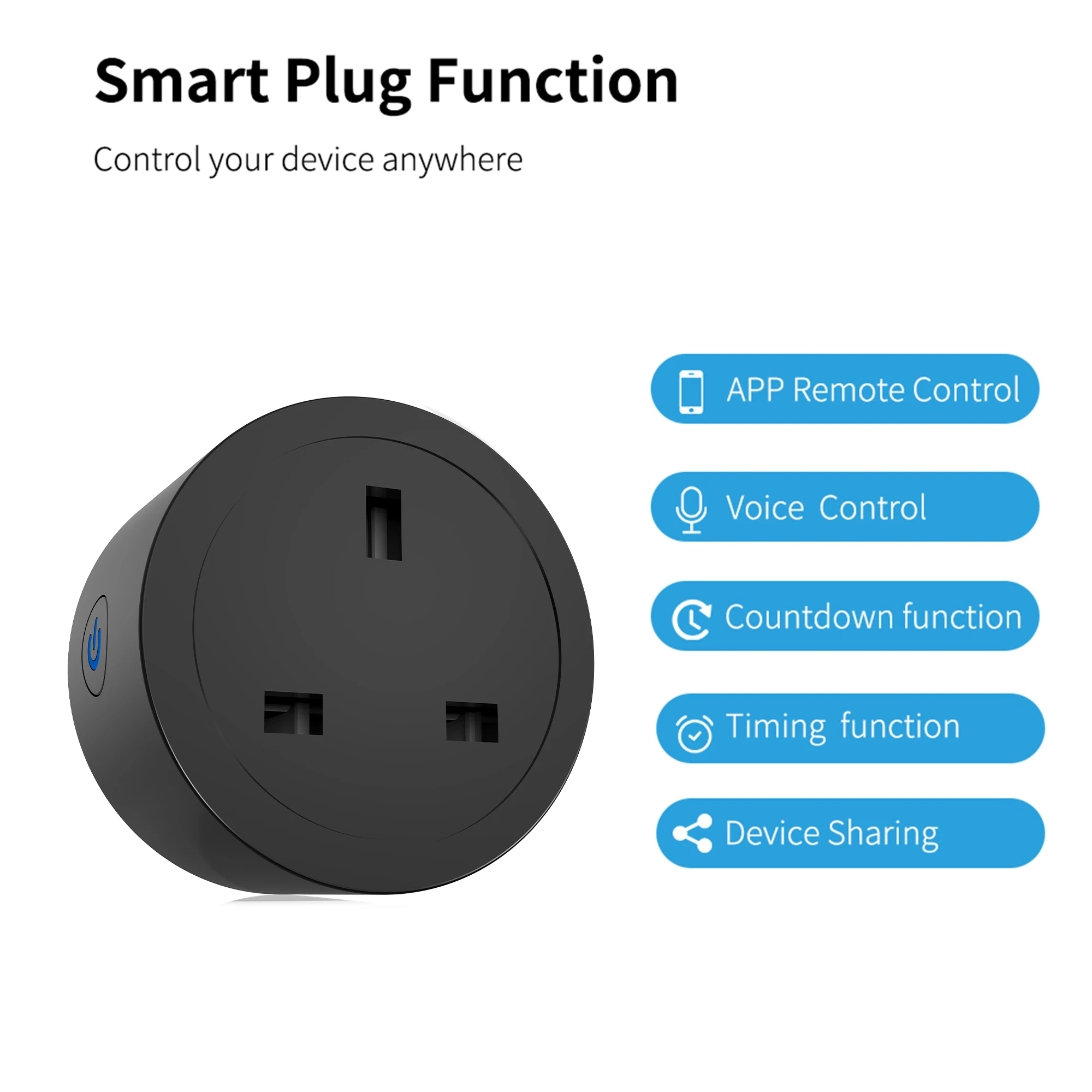 Tuya WiFi Smart Plug UK with Energy Monitoring, App & Voice Control, Timer, Power-Off Memory, Smart Life