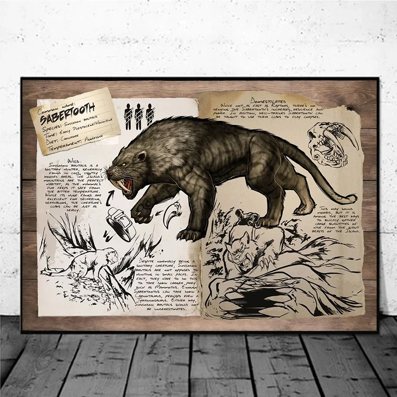 Peinture sur toile 2D (ARK Survival Evolved Game Dinosaur Organism) – Affiches rétro abstraites imprimées sur toile, art mural, image Li