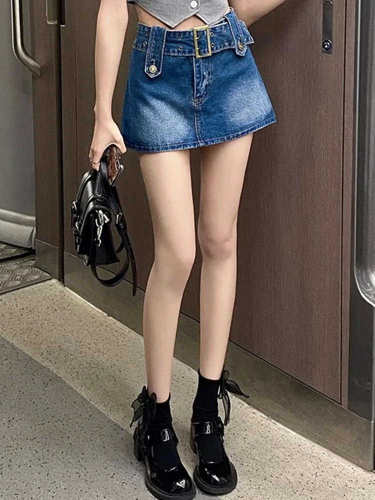 All-match High Waist Zevity Short Skirts Fashion Woman Y2k Mini Wrap Hips Dress Female Blue Black Denim A Line Skirts Large Size