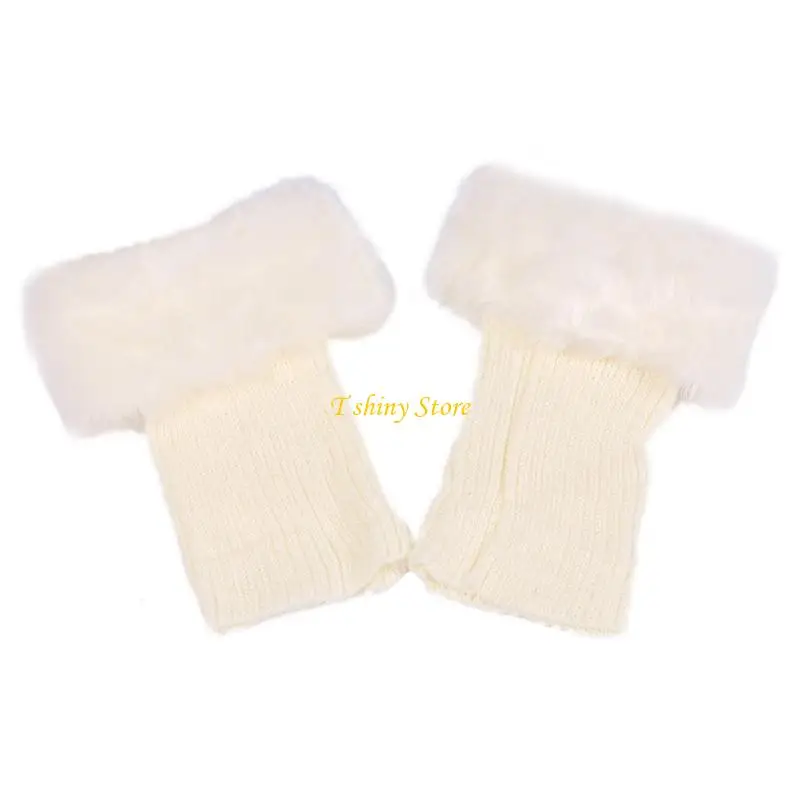 n58f-1-ペア冬暖かいブーツ袖口リブニット毛皮のようなブーツトッパーソックスショートレッグウォーマーレッグカフス女の子