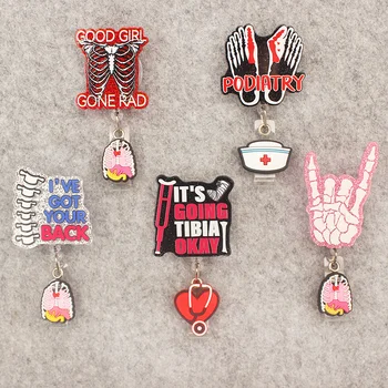 Cartoon Knochen Skelett Orthopädie Stil drehen Clip Krankens ch wester Arzt einziehbare Abzeichen Rolle Karten halter Ausstellung Name Karte Teile