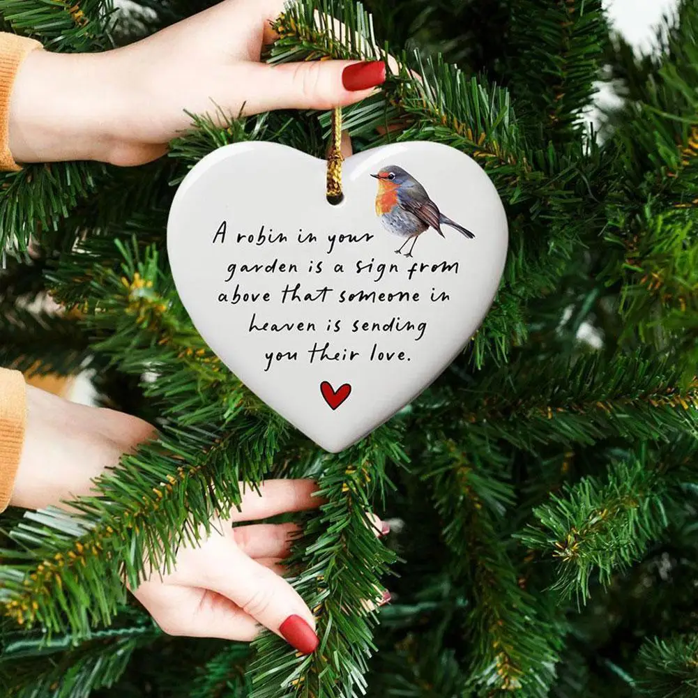 Robin's Ceramic Heart in the Garden, Compassion Gift, Bereavement Ornament, Bereavement Gift Memorial Gift, Watch Bird Christma