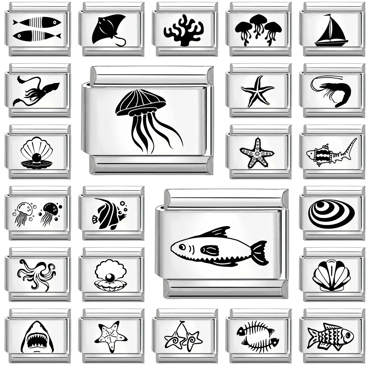 Fashion Laser Engraving Marine Organisms Charm Italian Links Fit 9mm Bracelet Stainless Steel Making DIY Jewelry Gifts Wholesale