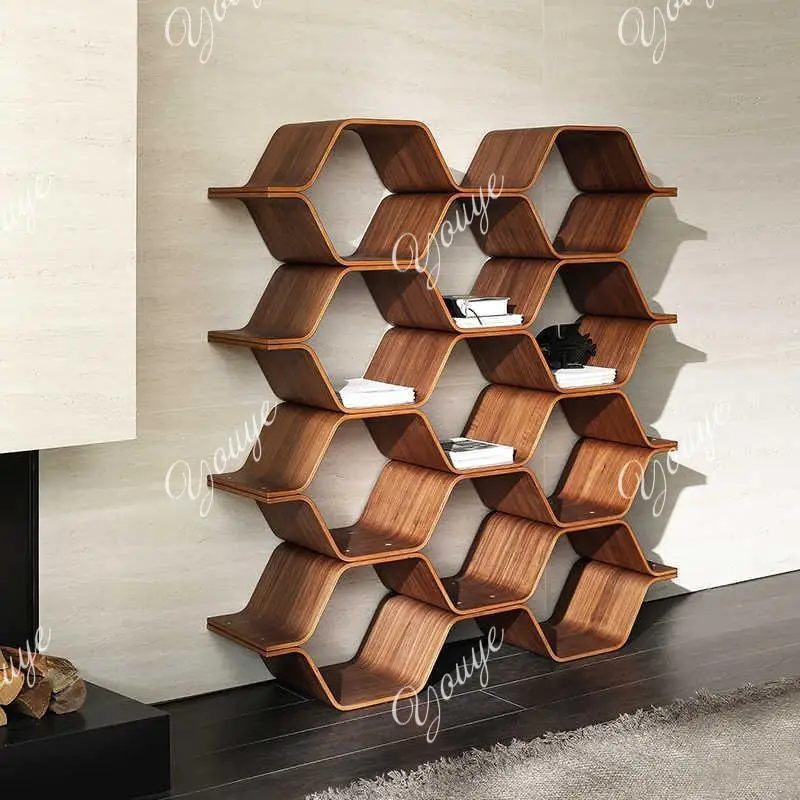 

Floor-to-ceiling bookshelf creative honeycomb partition multi-grid bookshelf storage shelf curved baffle