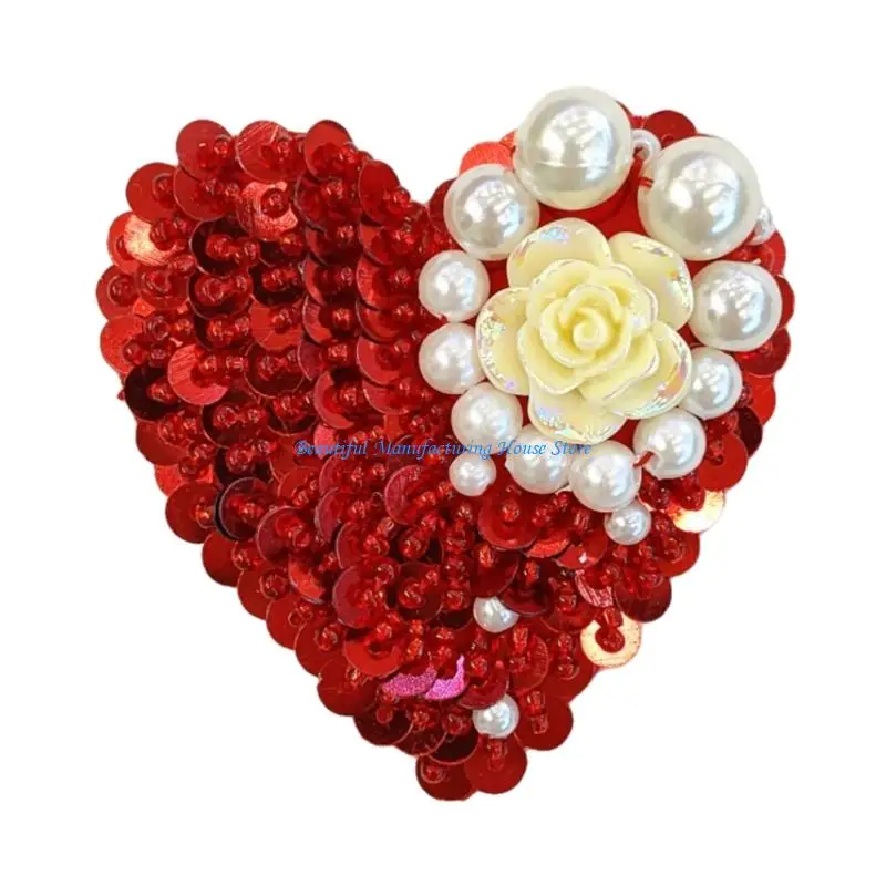E56A Sequins Heart Sew Patches Trimmings Artistic Applique for Dress Curtain