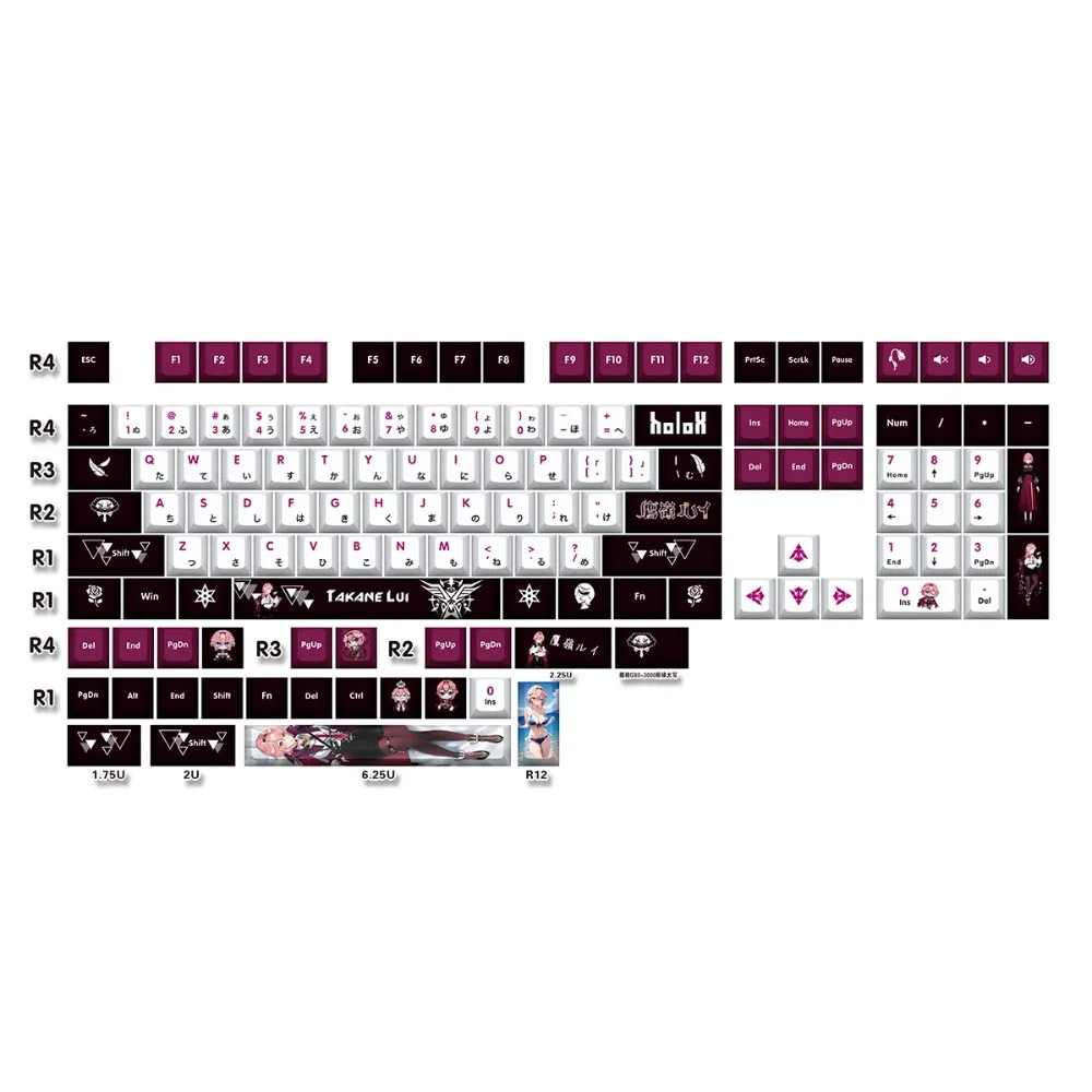 Imagem -02 - Hololive Vtuber Takane Lui Pbt Cherry Keycaps mx Cruz Eixo Interruptor Keycap Presente Teclado Jogo Mecânico 132 Teclas por Conjunto