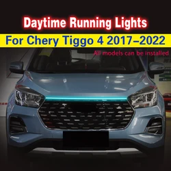 Car Flashing 1Pcs LED Car Hood Decorative Lamp For Chery Tiggo 4 2017-2022 LED Daytime Running Lights fog lamp Waterproof DRL