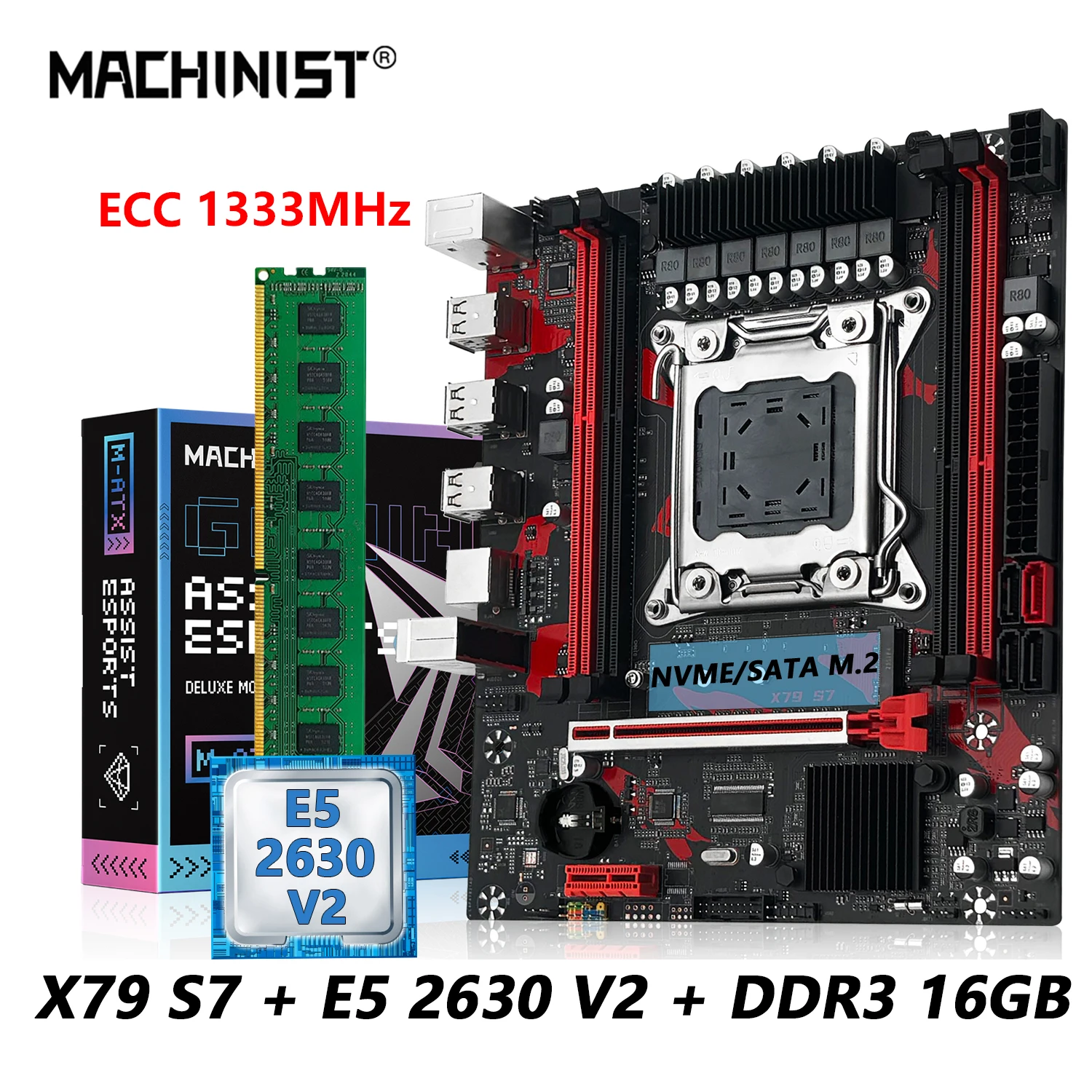 

MACHINIST X79 S7 Motherboard Kit Set Intel Xeon E5 2630 v2 LGA 2011 CPU Processor + 16GB ECC DDR3 RAM M-ATX Support SSD M.2 NVME