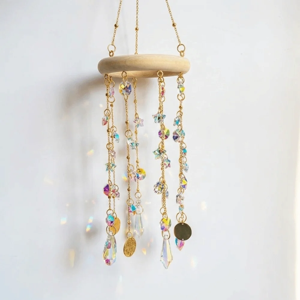 Hanging Crystal Sun Catcher Light Refraction Exquisite Prism Rainbow Maker Elegant Retro Wind Chime Outdoor Balcony