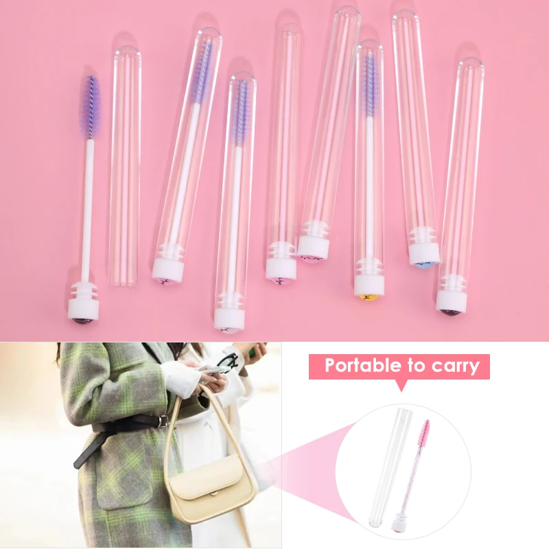 50/100 Eyelash Mascara Brushes Wands Dust-Proof Eyebrow Brush Tube Replaceable Makeup Applicator Reusable