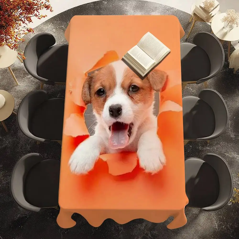 Cute Naughty Cats Dogs Table Cloth Picnic Terrace Restaurant Holiday Party Washable Stain-Proof Polyester Tablecloth