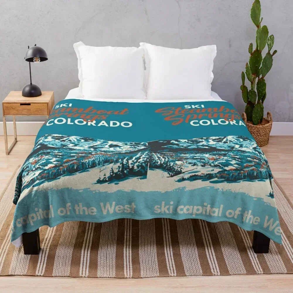 

Steamboat Springs Vintage Ski Poster Throw Blanket Fade Resistant Durable Throw Blanket
