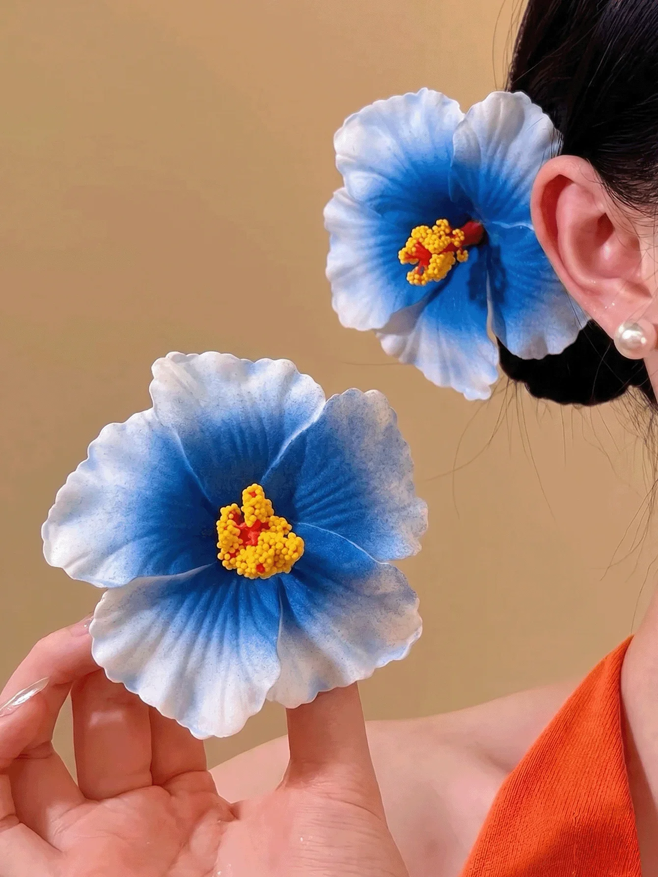 

Blue Artificial Hibiscus Flower Hair Clips With Alligator Clasp For Women