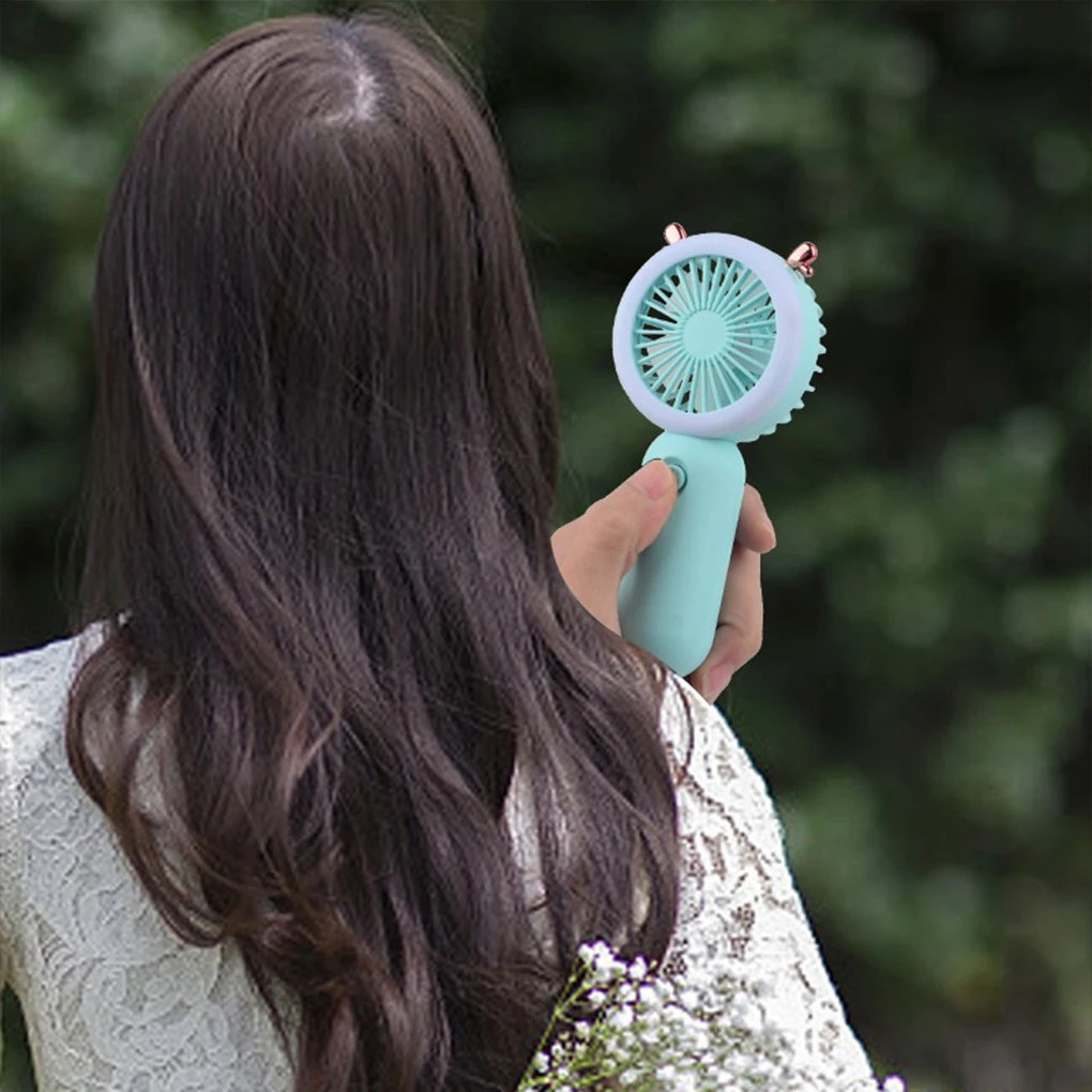 ABS Compact Portable Fan With LED Night Light And Strong Wind For Travel And Shopping Built- Yellow green