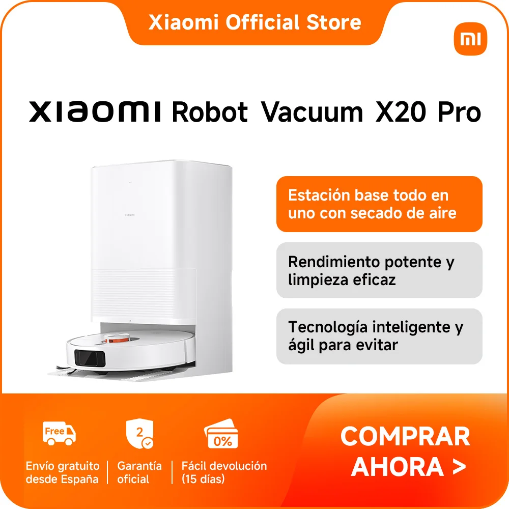 Official | Xiaomi Robot Vacuum X20 Pro, Estación base todo en uno con secado de aire caliente, Rendimiento potente y limpieza eficaz, Tecnología inteligente y ágil para evitar obstáculos