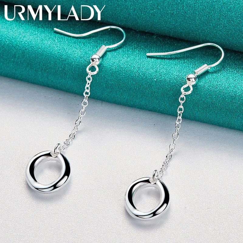 

URMYLADY 925 Sterling Silver Smooth Circle Earrings For Women Fashion Wedding Engagement Charm Jewelry