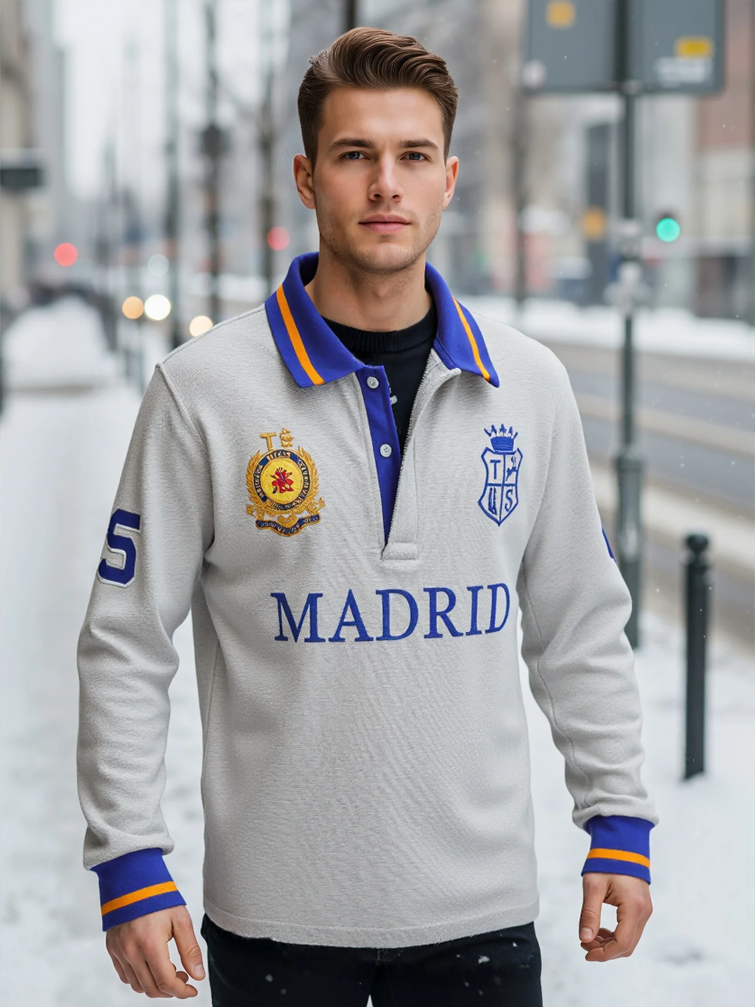 Men\'s polo shirt Madrid long sleeve casual high-end cotton embroidery luxury stitching contrast color original design
