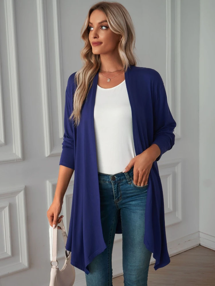 

Pure Color Long Sve Открытый кардиган Пальто для женщин Street Sle Средней длины Slim Fit Осенняя верхняя одежда Другой материал 00%