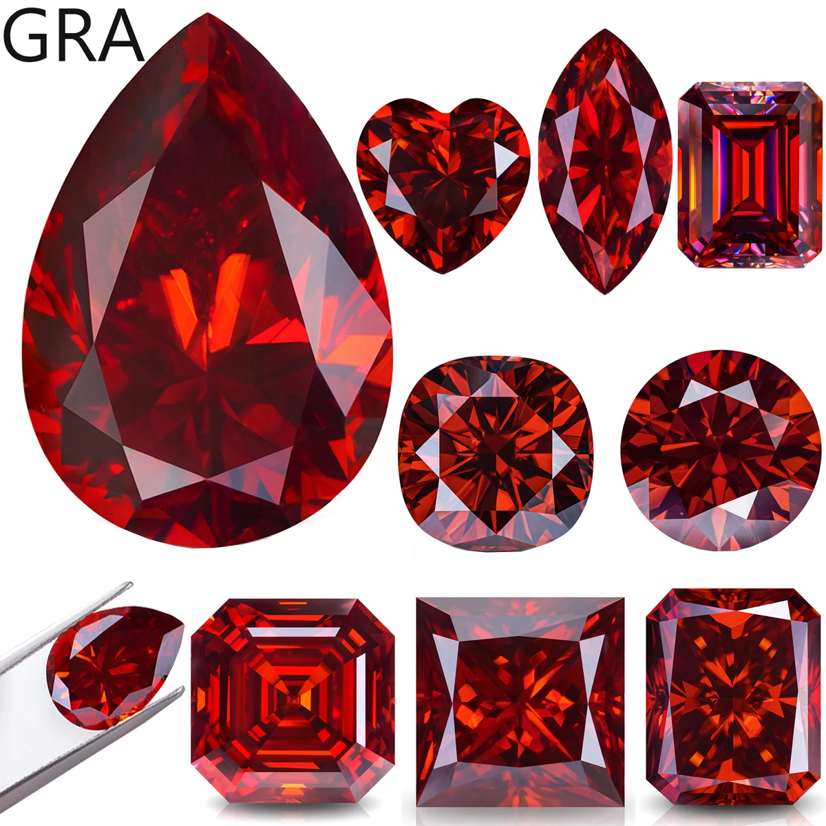 

Red Loose Moissanite 100% Real Lab Gemstone Stones For Women Jewelry Diamond Ring Material GRA Pear/Round/Emerald/Heart/Oval Cut