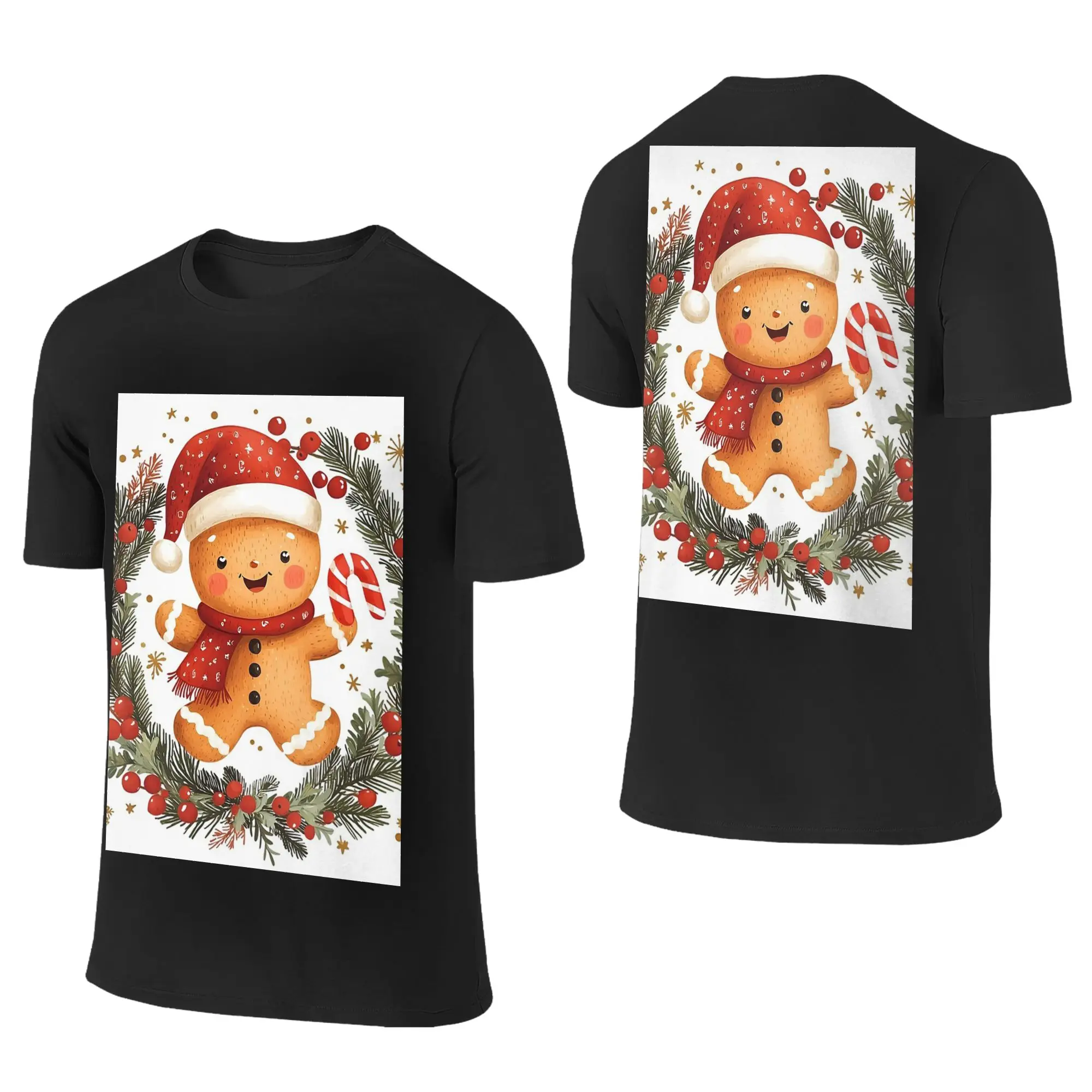 100% Cotton Holly Jolly Gingerbread T-Shirt Men's Double Sided T Shirt Men O-Neck Summer Shirts Tops Oversized