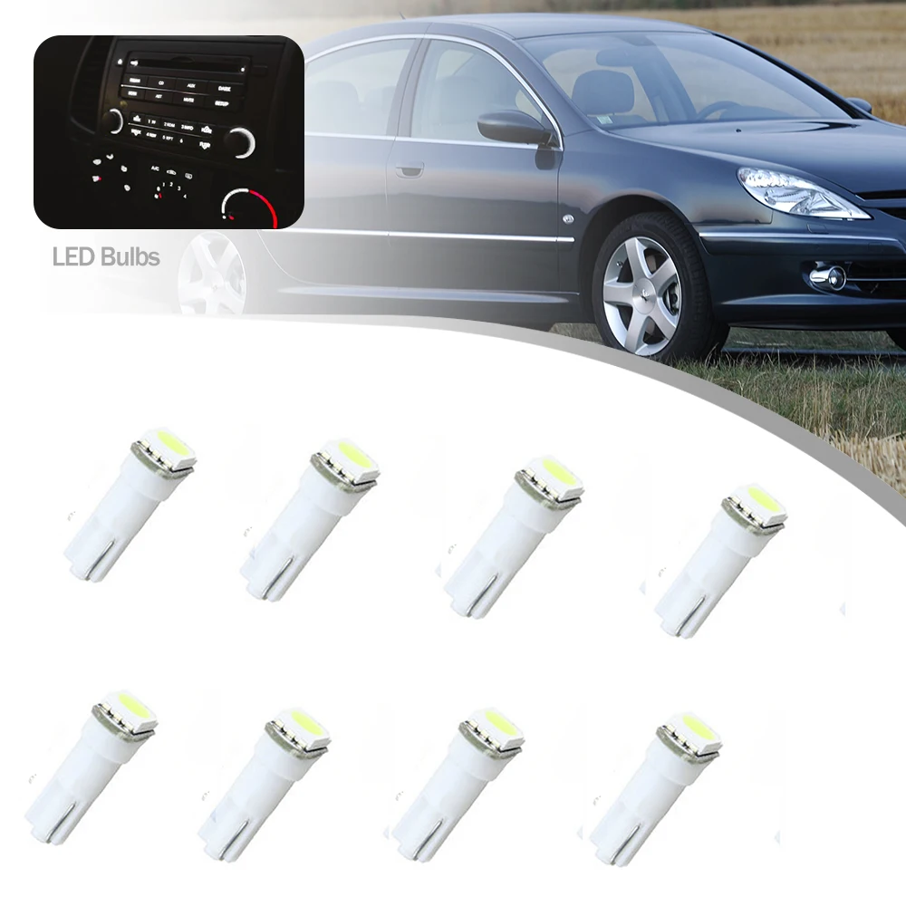 8Pcs Led Bulb Interior Multi Info LCD Dispaly HVAC Illumination Radio Climate Light Control Lamps for Peugeot 306 CC 607 806 206